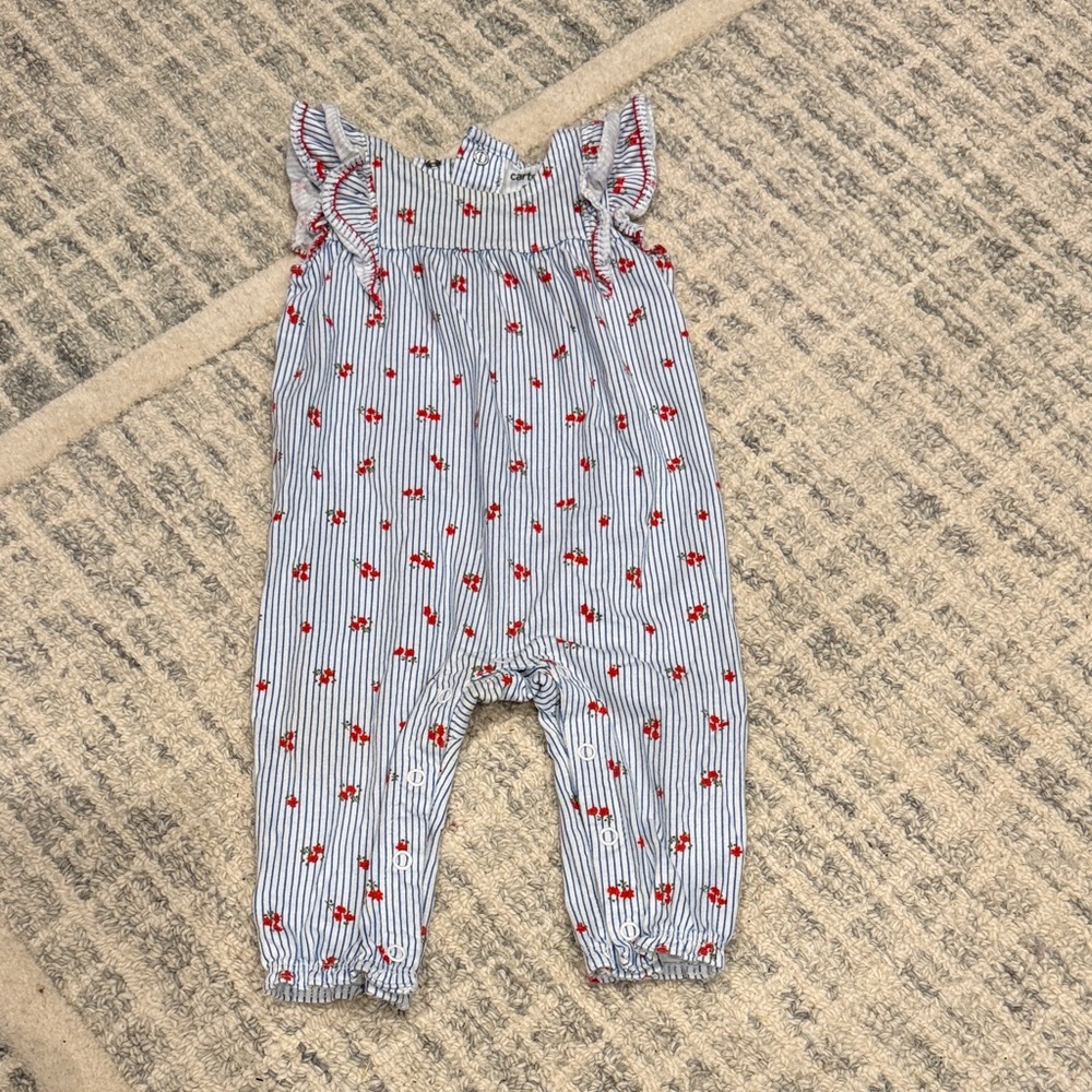 Striped Blue and Red Floral Kids Jumpsuit